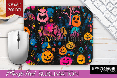 Neon Halloween Mouse Pad, Spooky Mousepad Sublimation Sublimation OrangeBrushStudio 