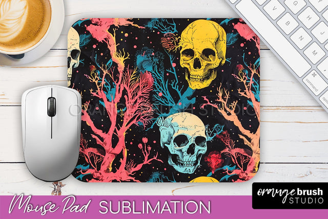 Neon Halloween Mouse Pad, Spooky Mousepad Sublimation Sublimation OrangeBrushStudio 