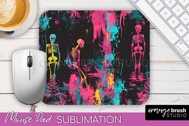 Neon Halloween Mouse Pad, Spooky Mousepad Sublimation Sublimation OrangeBrushStudio 