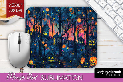 Neon Halloween Mouse Pad, Spooky Mousepad Sublimation Sublimation OrangeBrushStudio 