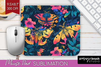 Neon Halloween Mouse Pad, Spooky Mousepad Sublimation Sublimation OrangeBrushStudio 