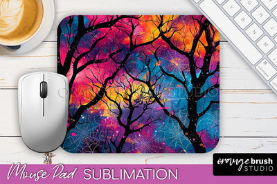 Neon Halloween Mouse Pad, Spooky Mousepad Sublimation Sublimation OrangeBrushStudio 