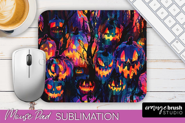 Neon Halloween Mouse Pad, Spooky Mousepad Sublimation Sublimation OrangeBrushStudio 