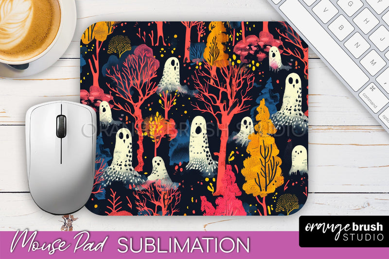 Neon Halloween Mouse Pad, Spooky Mousepad Sublimation Sublimation OrangeBrushStudio 
