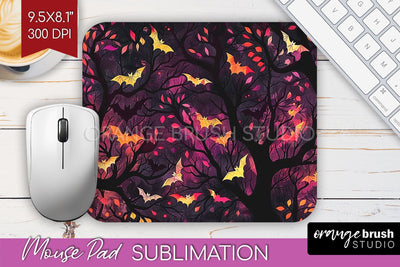 Neon Halloween Mouse Pad, Spooky Mousepad Sublimation Sublimation OrangeBrushStudio 