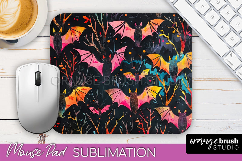 Neon Halloween Mouse Pad, Spooky Mousepad Sublimation Sublimation OrangeBrushStudio 