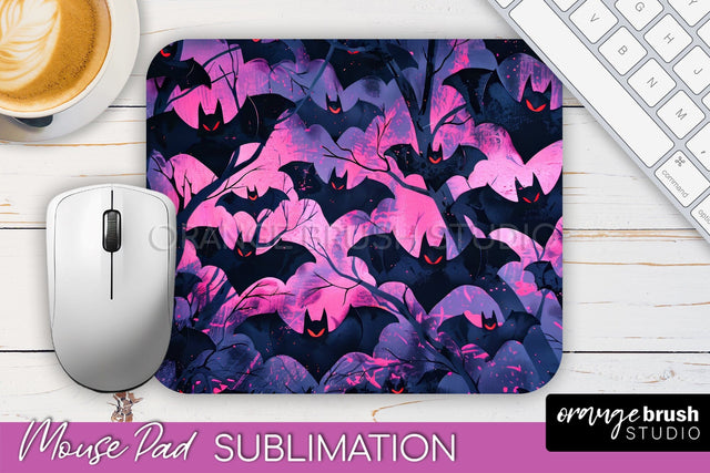 Neon Halloween Mouse Pad, Spooky Mousepad Sublimation Sublimation OrangeBrushStudio 