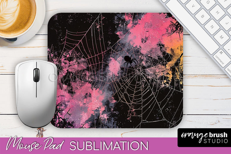 Neon Halloween Mouse Pad, Spooky Mousepad Sublimation Sublimation OrangeBrushStudio 