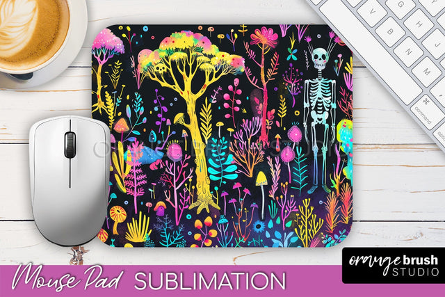 Neon Halloween Mouse Pad, Spooky Mousepad Sublimation Sublimation OrangeBrushStudio 