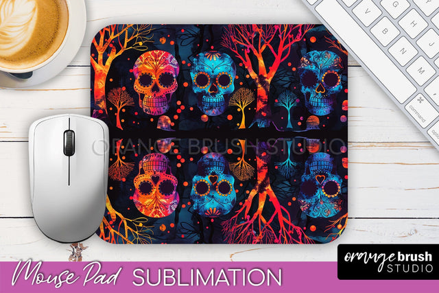 Neon Halloween Mouse Pad, Spooky Mousepad Sublimation Sublimation OrangeBrushStudio 