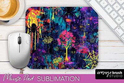 Neon Halloween Mouse Pad, Spooky Mousepad Sublimation Sublimation OrangeBrushStudio 