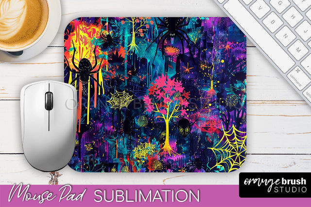 Neon Halloween Mouse Pad, Spooky Mousepad Sublimation Sublimation OrangeBrushStudio 