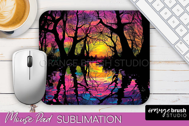 Neon Halloween Mouse Pad, Spooky Mousepad Sublimation Sublimation OrangeBrushStudio 