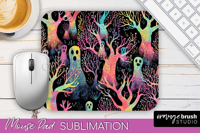 Neon Halloween Mouse Pad, Spooky Mousepad Sublimation Sublimation OrangeBrushStudio 