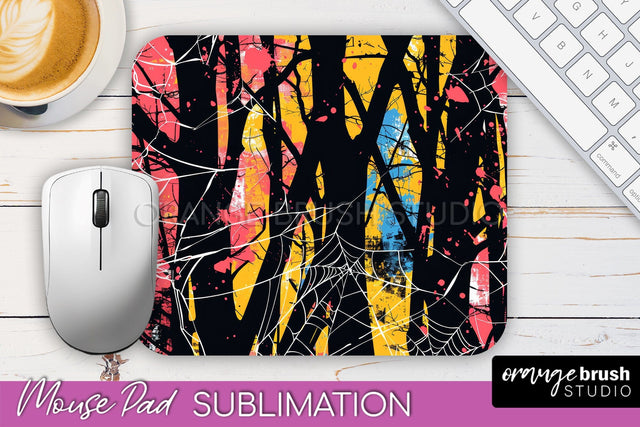 Neon Halloween Mouse Pad, Spooky Mousepad Sublimation Sublimation OrangeBrushStudio 