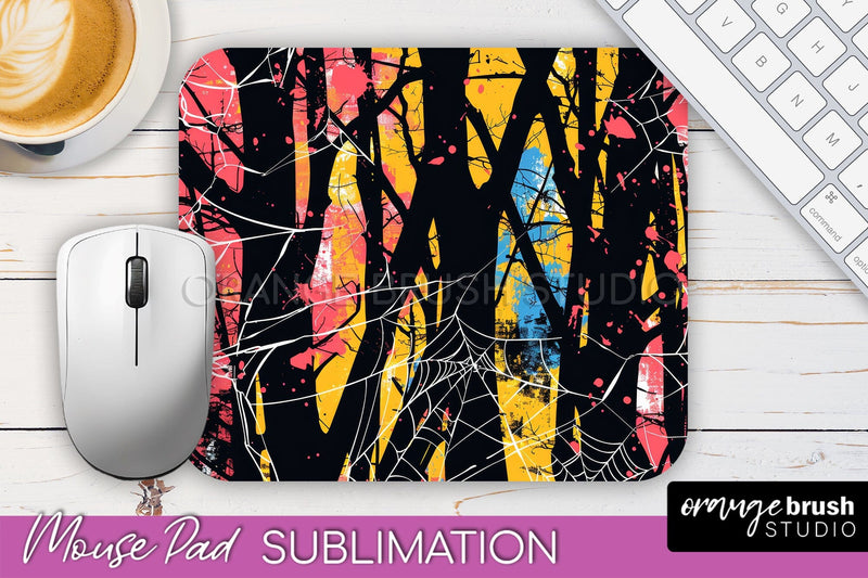 Neon Halloween Mouse Pad, Spooky Mousepad Sublimation Sublimation OrangeBrushStudio 