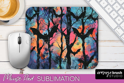 Neon Halloween Mouse Pad, Spooky Mousepad Sublimation Sublimation OrangeBrushStudio 