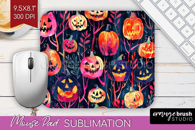 Neon Halloween Mouse Pad, Spooky Mousepad Sublimation Sublimation OrangeBrushStudio 