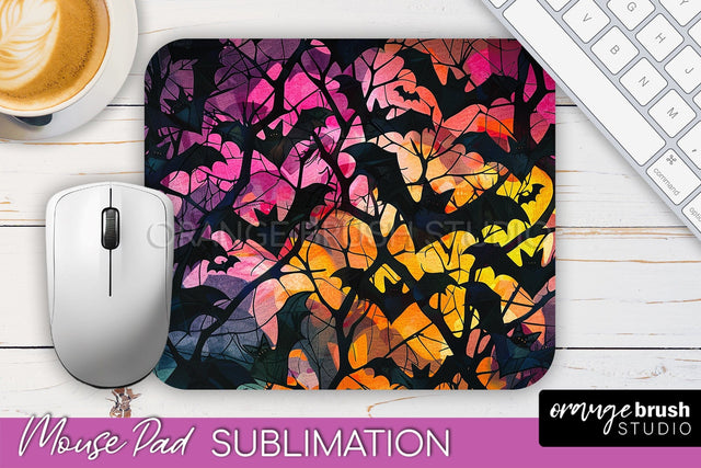 Neon Halloween Mouse Pad, Spooky Mousepad Sublimation Sublimation OrangeBrushStudio 