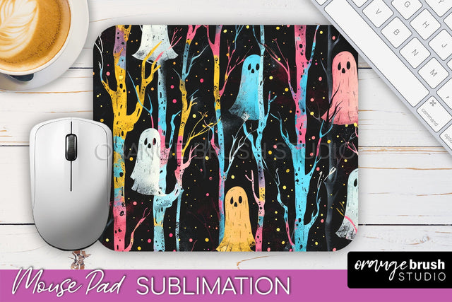 Neon Halloween Mouse Pad, Spooky Mousepad Sublimation Sublimation OrangeBrushStudio 