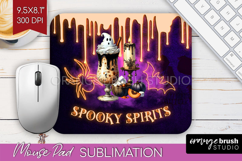 Neon Halloween Mouse Pad Sublimation - Cocktail Mousepad PNG Sublimation OrangeBrushStudio 