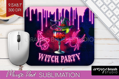 Neon Halloween Mouse Pad Sublimation - Cocktail Mousepad PNG Sublimation OrangeBrushStudio 