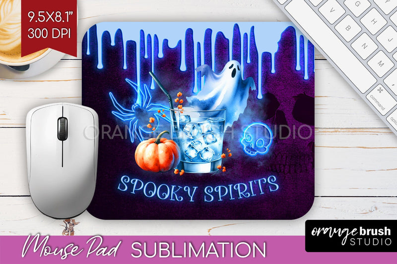 Neon Halloween Mouse Pad Sublimation - Cocktail Mousepad PNG Sublimation OrangeBrushStudio 