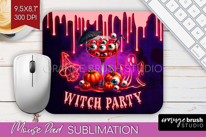 Neon Halloween Mouse Pad Sublimation - Cocktail Mousepad PNG Sublimation OrangeBrushStudio 