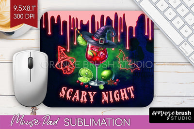 Neon Halloween Mouse Pad Sublimation - Cocktail Mousepad PNG Sublimation OrangeBrushStudio 