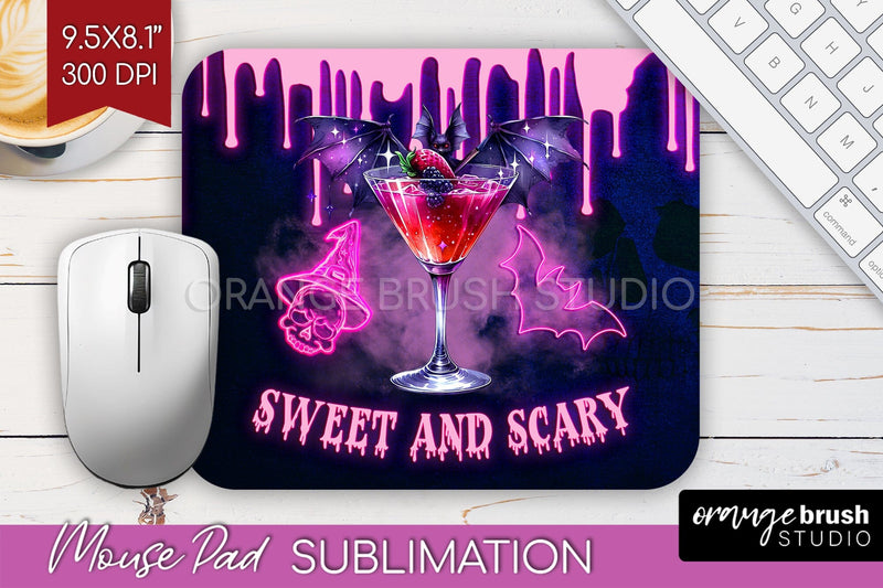 Neon Halloween Mouse Pad Sublimation - Cocktail Mousepad PNG Sublimation OrangeBrushStudio 