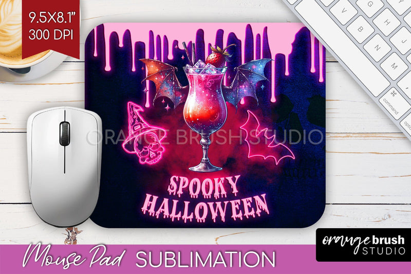 Neon Halloween Mouse Pad Sublimation - Cocktail Mousepad PNG Sublimation OrangeBrushStudio 