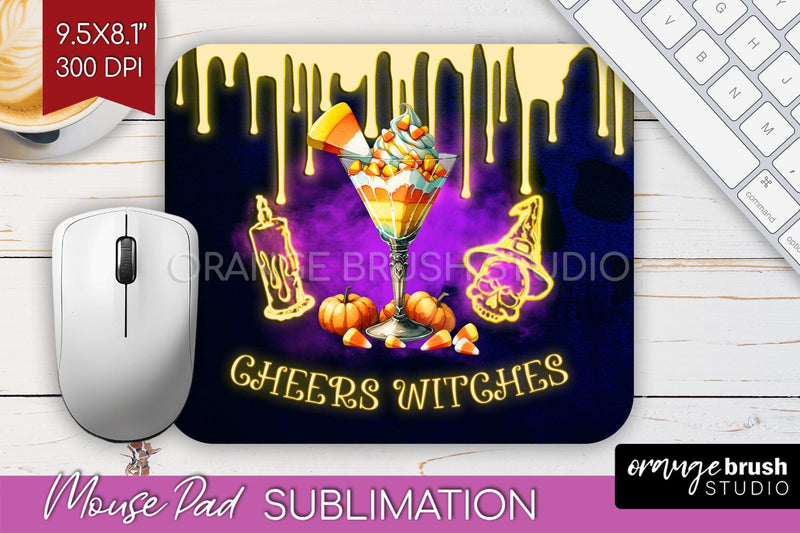 Neon Halloween Mouse Pad Sublimation - Cocktail Mousepad PNG Sublimation OrangeBrushStudio 
