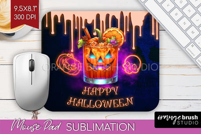 Neon Halloween Mouse Pad Sublimation - Cocktail Mousepad PNG Sublimation OrangeBrushStudio 
