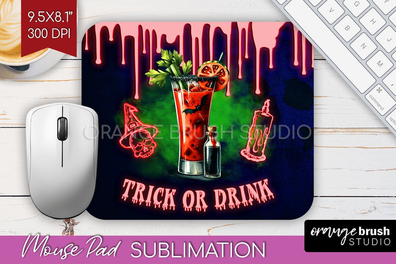 Neon Halloween Mouse Pad Sublimation - Cocktail Mousepad PNG Sublimation OrangeBrushStudio 