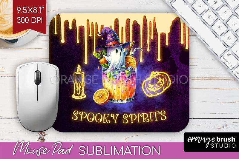 Neon Halloween Mouse Pad Sublimation - Cocktail Mousepad PNG Sublimation OrangeBrushStudio 