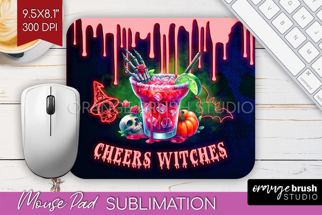 Neon Halloween Mouse Pad Sublimation - Cocktail Mousepad PNG Sublimation OrangeBrushStudio 