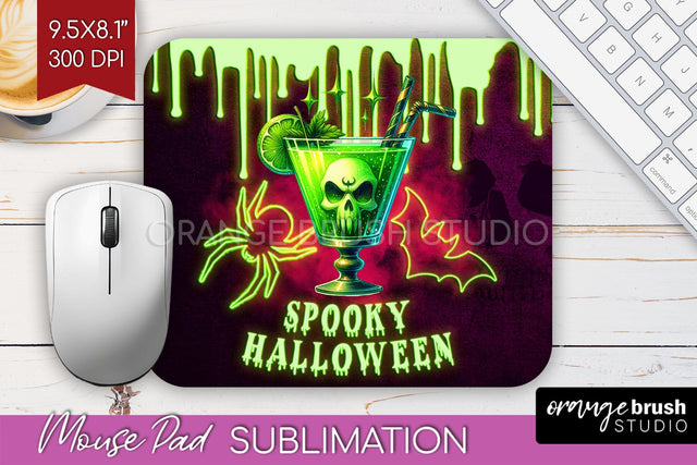 Neon Halloween Mouse Pad Sublimation - Cocktail Mousepad PNG Sublimation OrangeBrushStudio 