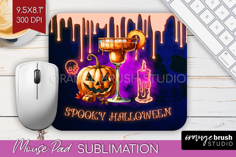 Neon Halloween Mouse Pad Sublimation - Cocktail Mousepad PNG Sublimation OrangeBrushStudio 