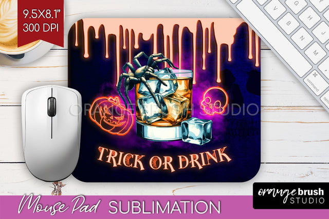 Neon Halloween Mouse Pad Sublimation - Cocktail Mousepad PNG Sublimation OrangeBrushStudio 