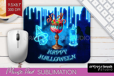 Neon Halloween Mouse Pad Sublimation - Cocktail Mousepad PNG Sublimation OrangeBrushStudio 