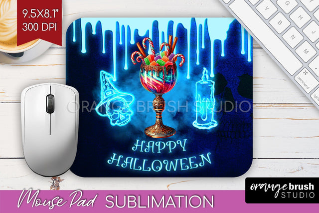 Neon Halloween Mouse Pad Sublimation - Cocktail Mousepad PNG Sublimation OrangeBrushStudio 