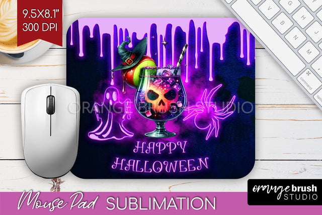Neon Halloween Mouse Pad Sublimation - Cocktail Mousepad PNG Sublimation OrangeBrushStudio 