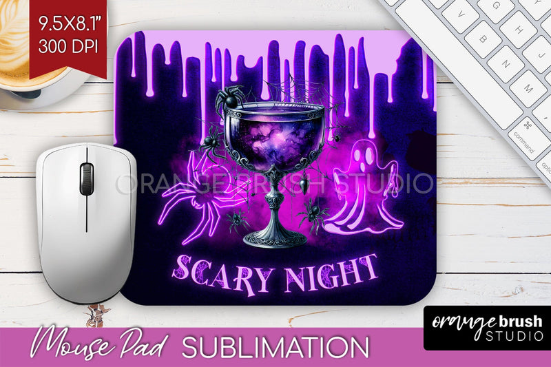 Neon Halloween Mouse Pad Sublimation - Cocktail Mousepad PNG Sublimation OrangeBrushStudio 