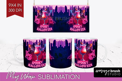 Neon Halloween Mug Wrap - Cocktail Mug Sublimation Sublimation OrangeBrushStudio 
