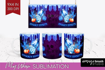 Neon Halloween Mug Wrap - Cocktail Mug Sublimation Sublimation OrangeBrushStudio 