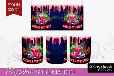 Neon Halloween Mug Wrap - Cocktail Mug Sublimation Sublimation OrangeBrushStudio 