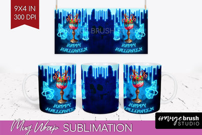 Neon Halloween Mug Wrap - Cocktail Mug Sublimation Sublimation OrangeBrushStudio 