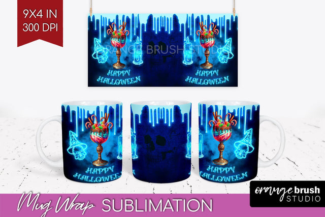 Neon Halloween Mug Wrap - Cocktail Mug Sublimation Sublimation OrangeBrushStudio 