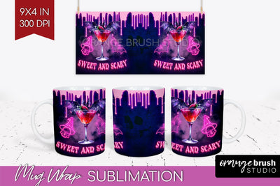 Neon Halloween Mug Wrap - Cocktail Mug Sublimation Sublimation OrangeBrushStudio 