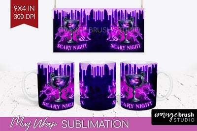 Neon Halloween Mug Wrap - Cocktail Mug Sublimation Sublimation OrangeBrushStudio 